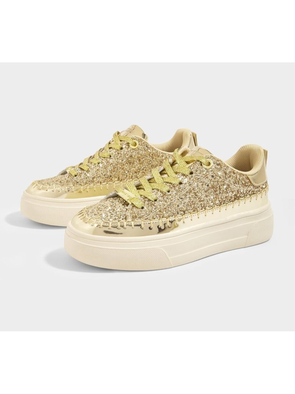 Women's Gold Sparkly Shiny Low Top Glitter Fashion Bling Casual Walking Sneakers - Picture 5 of 6